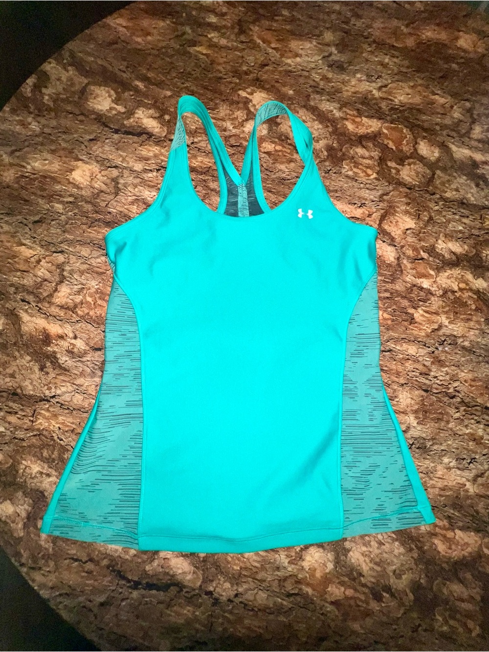 Under Armour Women's Teal Racerback Performance Tank with Patterned Side Panels